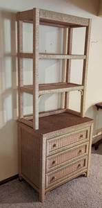 lot 309 image: Vintage Wicker Bookshelf Dresser Combo