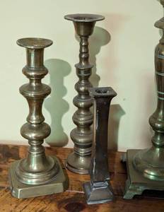 lot 311 image: Assorted Vintage Brass Candleholders