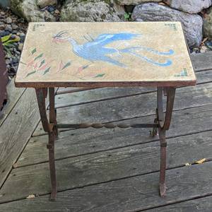 lot 333 image: Mosaic Bird Topped Iron Side Table