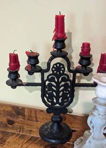 lot 392 image: Vintage Oil Lamp and Candleholders