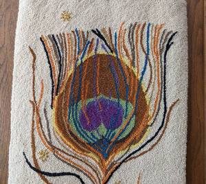 lot 395 image: Vintage Hand Hooked Virgin Wool Feather Wall Hanging