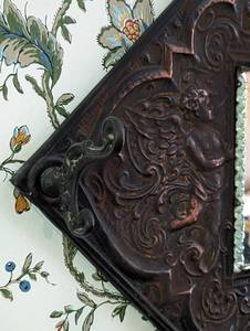lot 397 image: Antique Cherub Embossed Wall Mirror with Hooks