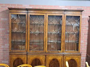 lot 5 image: E.J. Victor English Regency Breakfront Rosewood & Satin China Hutch 2-piece