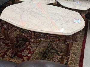 lot 36 image: Marble-TopWood Claw Foot French Inlaid Coffee Table