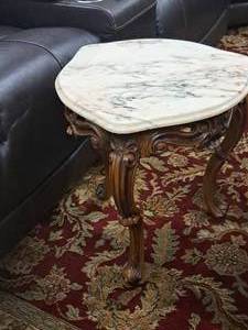 lot 38 image: Marble-TopWood French Victorian End Table