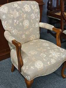 lot 41 image: TanFloral Fabric Wood Living Room Arm Accent Chair