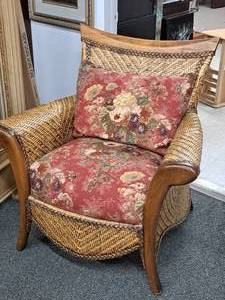 lot 20 image: Floral pattern Wicker High-Back Living Room Arm Chair