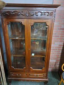 lot 52 image: WoodGlass-Door Display Cabinet 2-door2-drawer3-shelf