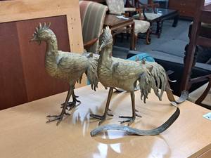 lot 64 image: Lot of (2) Brass Peacock Statues