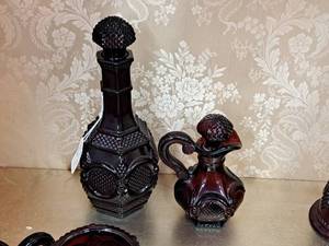 lot 91A image: Lot of (2) Vintage Ruby Red Glass Decanters
