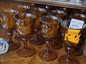 lot 177 image: Vintage Amber Glass Wine Glass Set 12-piece