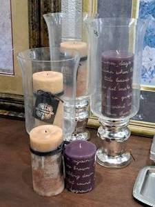 lot 191 image: (5) PurpleAmber Candles and (3) Glass Candleholders