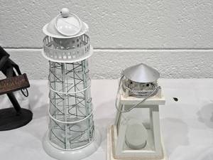 lot 196 image: Lot of (2) Lighthouse theme Candleholders
