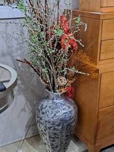 lot 217 image: Metal Vase with Lighted Floral Arrangement