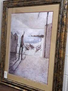 lot 138 image: Wall Art - Bicycle on the Beach by Lauren C. Signed