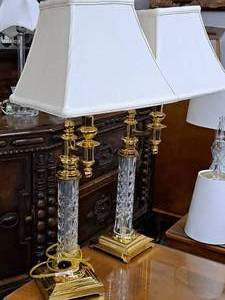 lot 145 image: Lot of (2) Waterford 24 Crystal Base Table Lamp with White Lamp Shade