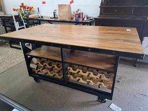 lot 114 image: Restoration Hardware Wheeled Wine Rack Table