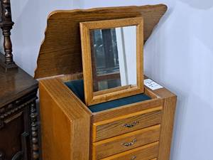 lot 126 image: Wood Flip-Top Mirrored Jewelry Chest 2-door8-drawer