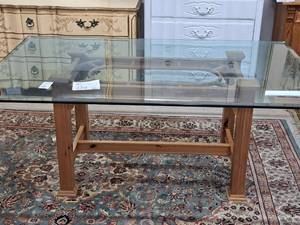 lot 229 image: Glass-TopWood Dining Table