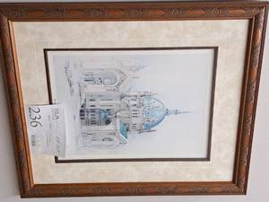 lot 236 image: Wall Art - The Cathedral of St. Paul by V. Poloter #392000 Numbered , Wood FrameSingle MatteGlass