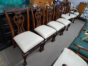 lot 233 image: Lot of (6) Padded Wood Formal High-Back Dining Arm Chairs