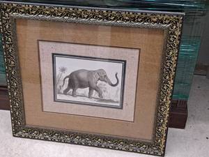lot 349 image: Wall Art - Elephant , Ornate FrameSingle MatteGlass