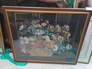 lot 363 image: Original Painting - Floral , Custom FramedSingle Matte