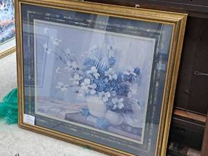 lot 364 image: Print Painting - Floral by A.D. Greer Signed , FramedSingle MatteGlass