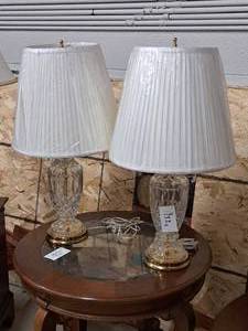 lot 377 image: Lot of (2) 30 Crystal Table Lamp with Lamp Shades
