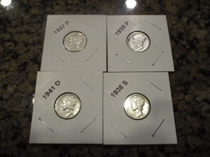 lot 7 image: Lot of (4) Mercury Dimes Including 1935-P, 1935-S, 1937-P and 1941-D