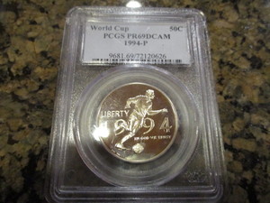 lot 15 image: 1994-P PCGS Certified 9681.6972120626 PR69 Deep Cameo World Cup Half Dollar