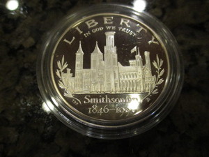 lot 72 image: 1996-P Smithsonian Institution 150th Anniversary Commemorative Silver Dollar