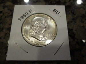 lot 77 image: 1959-P Franklin Silver Half Dollar - Cartwheel effect and Original Mint Luster