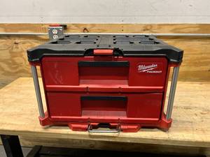 lot 53 image: MILWAUKEE PACKOUT 22 in. 2-Drawer Tool Box with Metal Reinforced Corners