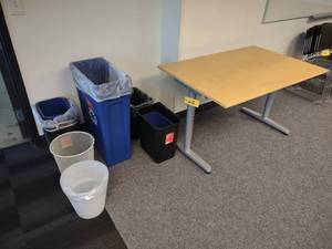 Office Table & Assorted Trash Cans...