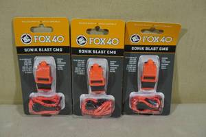 lot 66 image: 3 Fox 40 Sonik Blast CMG Whistles