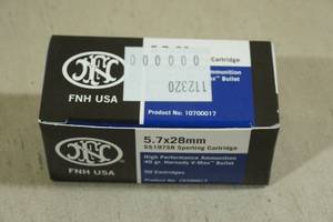 lot 190 image: 50 FNH 5.7 x 28mm 40 Gr Hornady V-Max Ammo