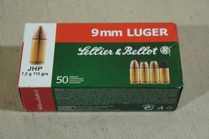 lot 191 image: 50 Sellier & Bellot 9mm Luger 115 Gr JHP Ammo