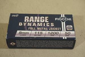 lot 194 image: 50 Fiocchi 9mm Luger 115 Gr FMJ Ammo