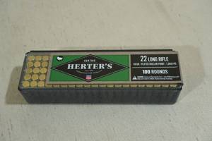 lot 210 image: 100 Herters .22 LR 40 Gr Plated HP Ammo