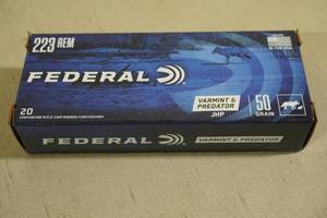 lot 213 image: 20 Federal Varmint & Predator .223 Rem 50 Gr JHP Ammo