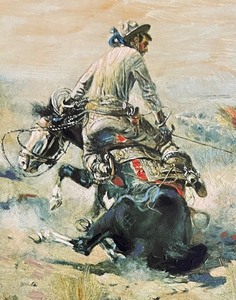 lot 13 image: Jerked Down Textured Painting Print by Charles M. Russell