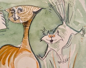 lot 105 image: Charming Cat Motif Framed Art by John Prellwitz