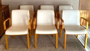 lot 2 image: Set of Six Knoll International Bill Stephens Armchairs  Mid Century Knoll Bent Arm Chairs