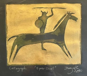 lot 155 image: Spear Chief Original Collagraph by David Dragonfly
