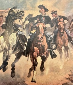 lot 192 image: Dismounted The Fourth Troopers Moving Unframed Print by Frederic Remington