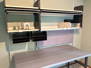 lot 52 image: Herman Miller Office Overhead Storage Cabinets and Shelf with AluLite Desk  Table