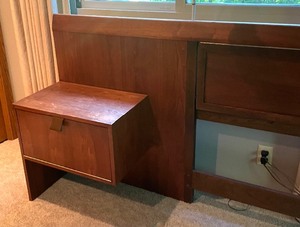 lot 15B image: Mid Century Modern Headboard with Built In Side tables and Lamps