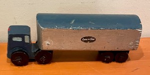lot 333 image: Vintage Wooden Trucks with Trailers and a Train Set