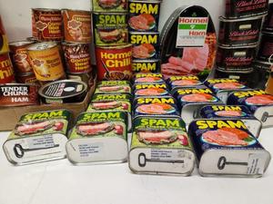 lot 205 image: HUGE Lot of Vintage SPAM & other Store Display Food Advertising Tins